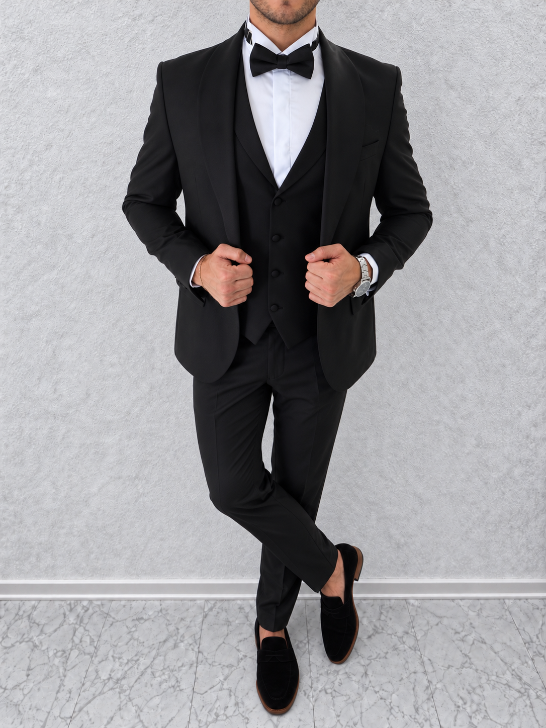 Madeira Zwart Shawl Lapel Heren 3-delig Smoking Tuxedo Pak