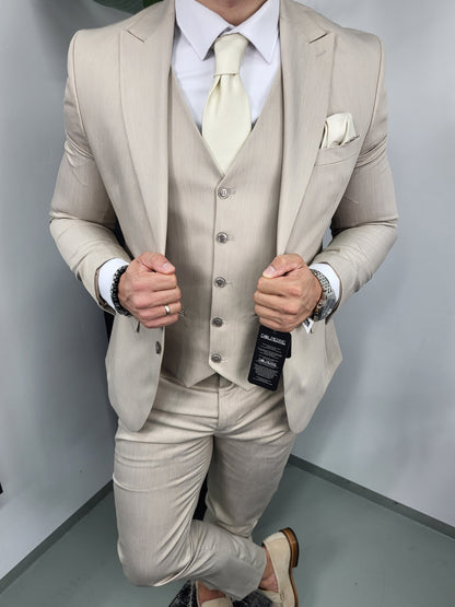 Malaga Premium Beige Heren 3-delig Pak Klassiek