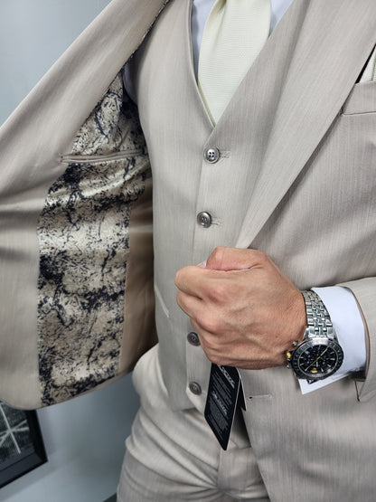 Malaga Premium Beige Heren 3-delig Pak Klassiek