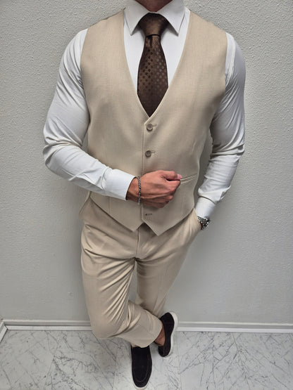 Malibu Beige Patroon Heren 3-delig Pak