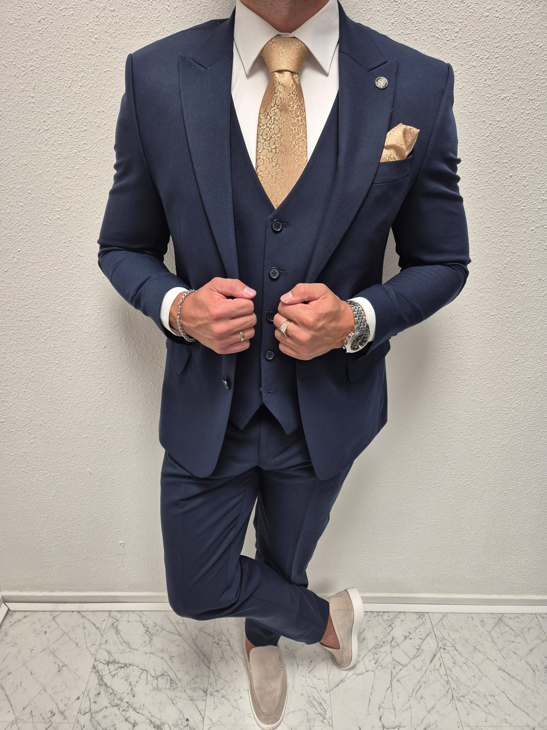 Malibu Marine Blauw Heren 3-delig Pak Klassiek