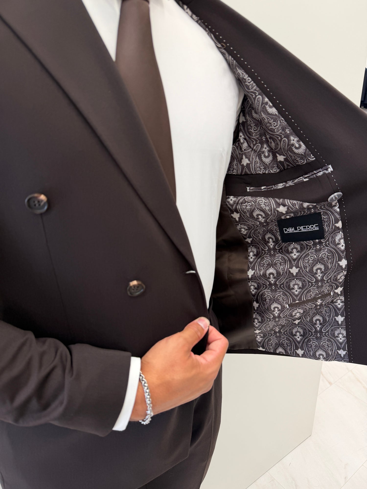 Malibu Double Breasted Donker Bruin Klassiek Heren Pak