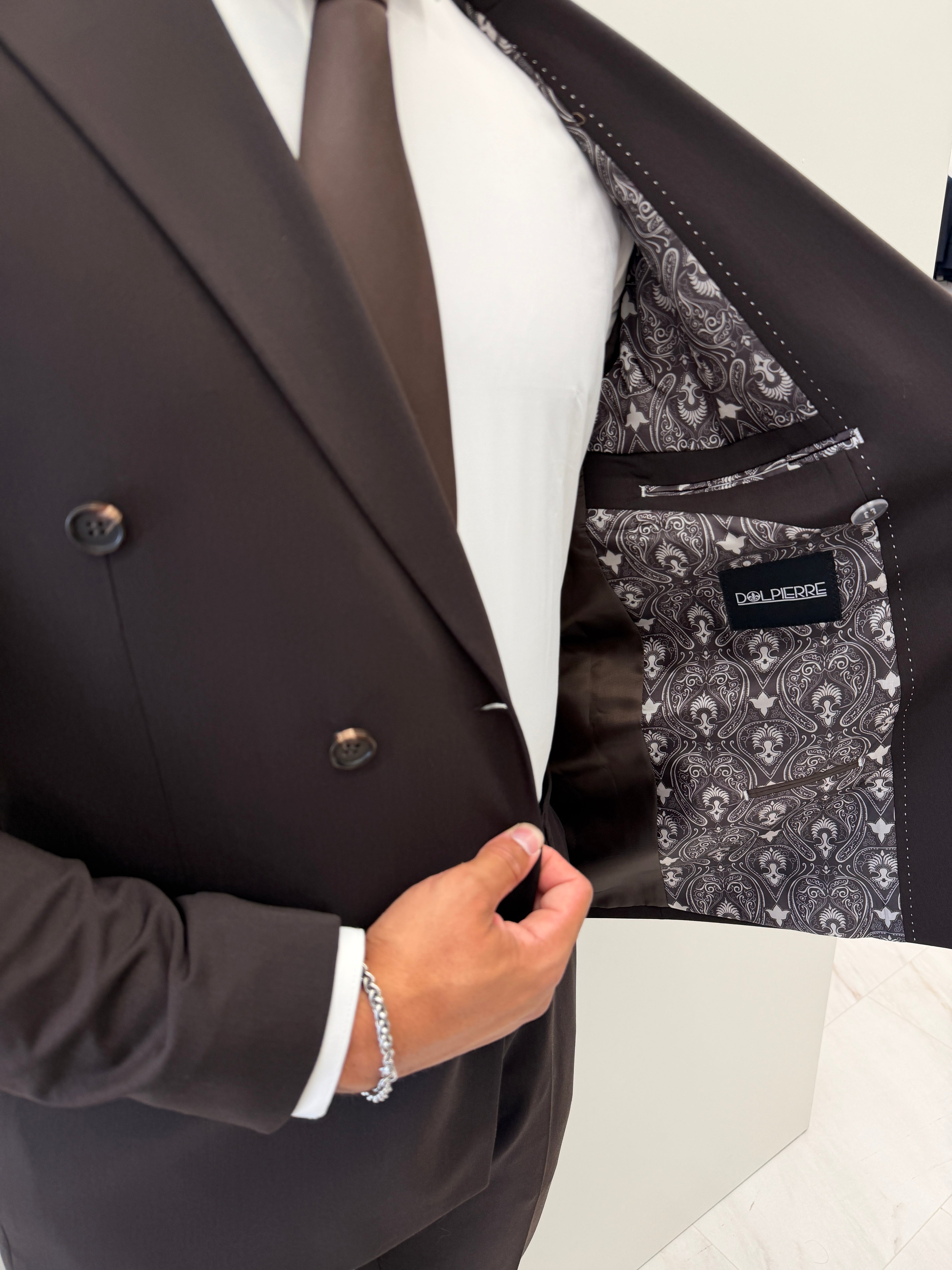 Malibu Double Breasted Donker Bruin Klassiek Heren Pak