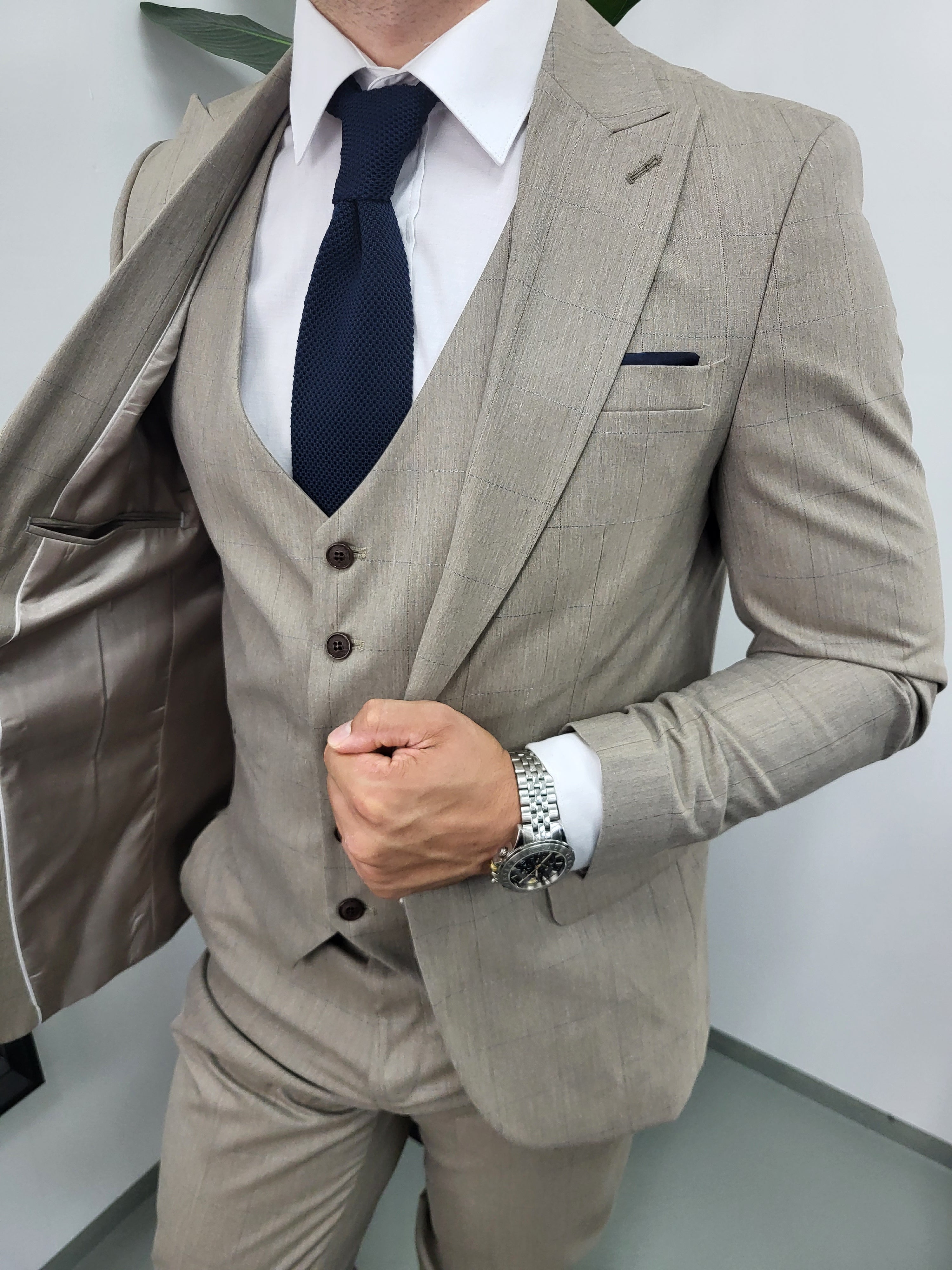 Allthemen Herre Geruit herenpak, slimfit, 3-delig pak voor business Allthemen Herre Geruit herenpak, slimfit, 3-delig pak voor business