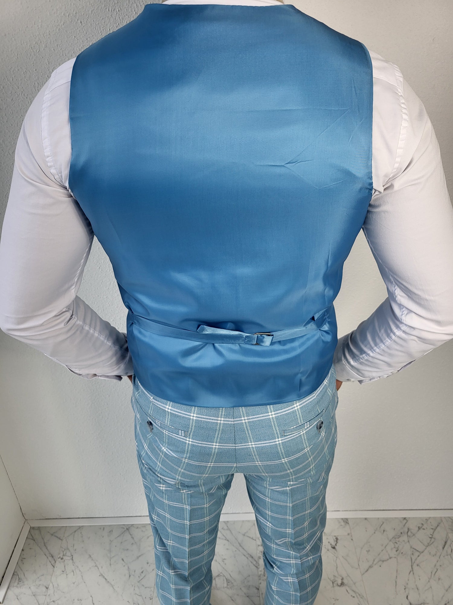 Medellin Licht Blauw Heren 3-delig Pak Geruit