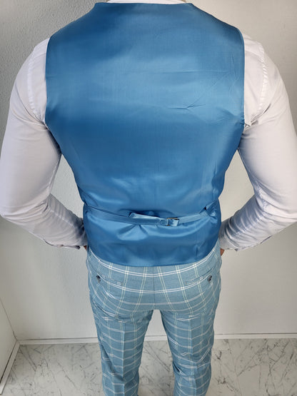 Medellin Licht Blauw Heren 3-delig Pak Geruit