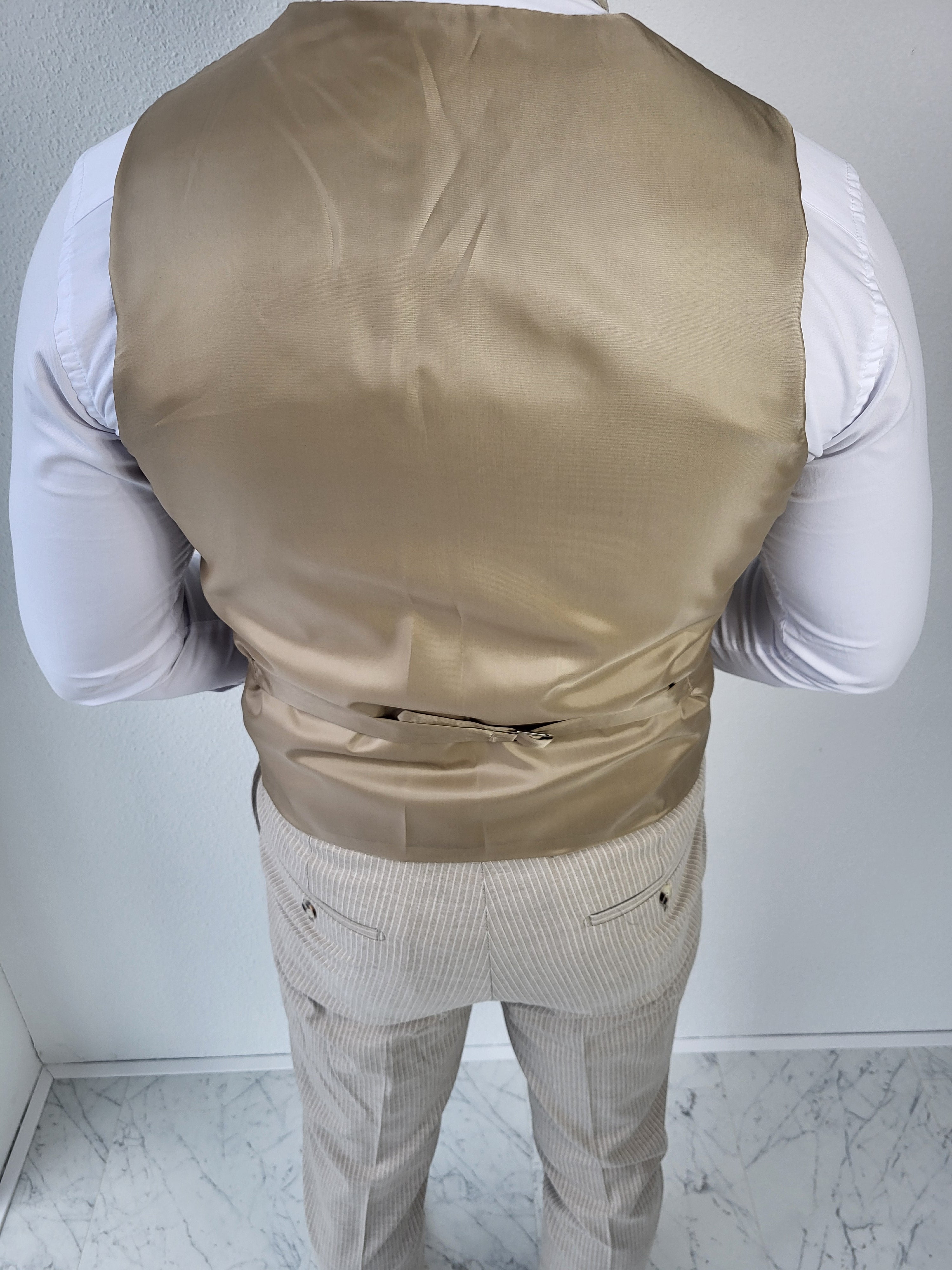 Medellin Premium Beige Heren 3-delig Pak Gestreept