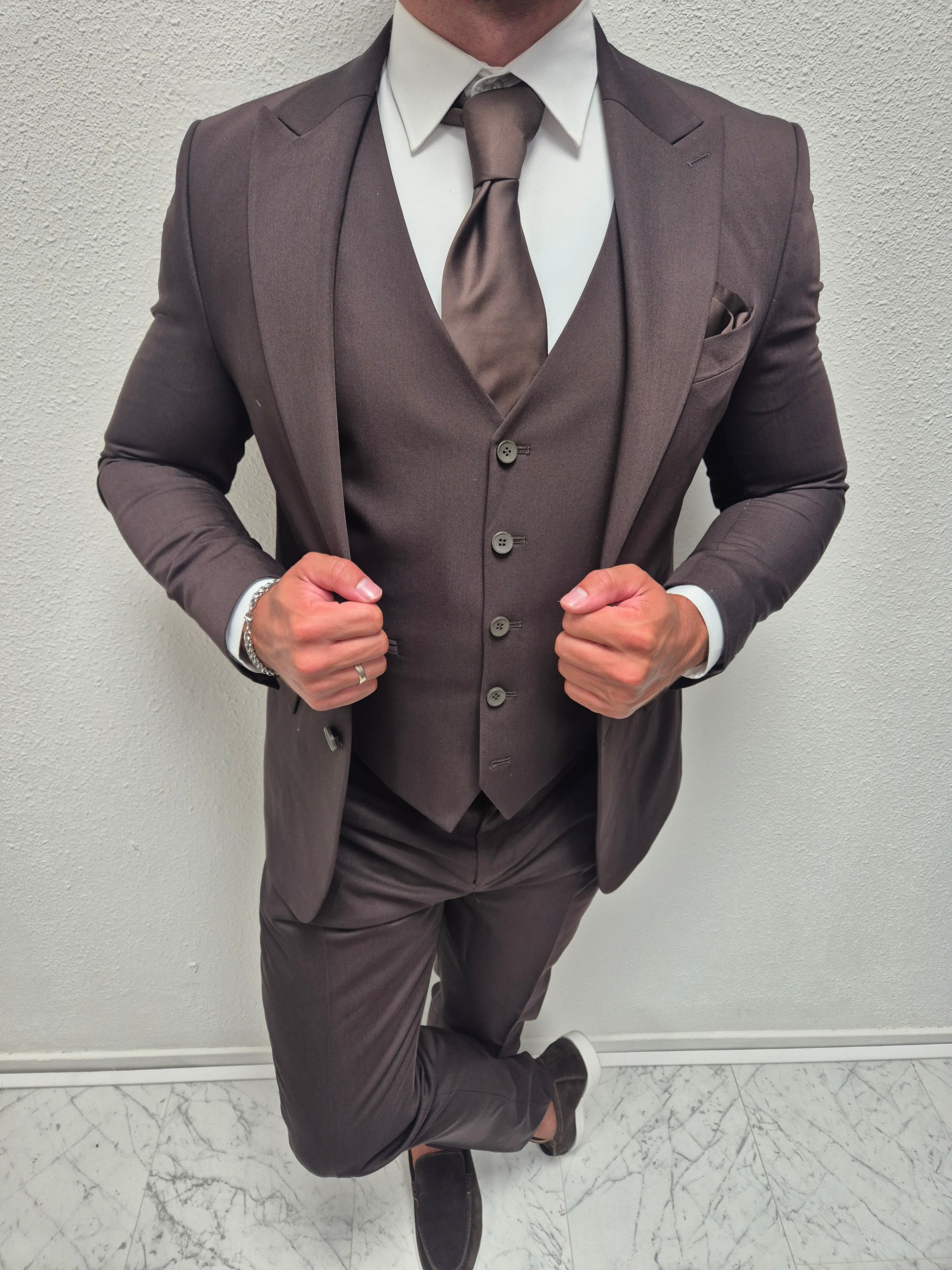 Milano Donker Bruin Heren 3-delig Pak Klassiek