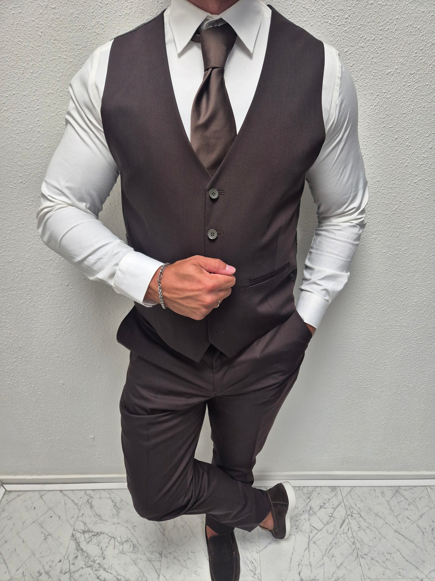 Milano Donker Bruin Heren 3-delig Pak Klassiek