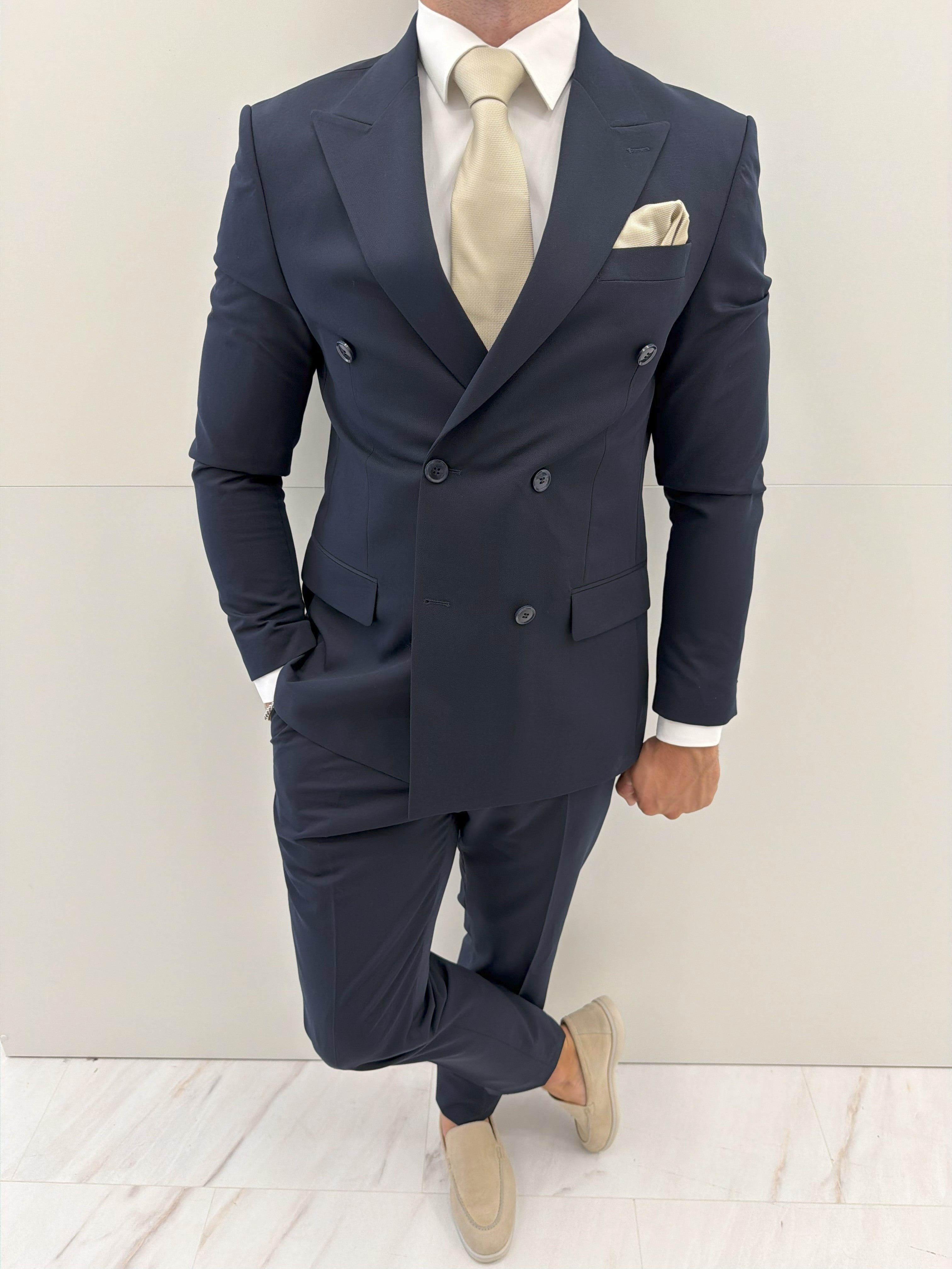 Monaco Double Breasted Marine Blauw Heren 2-delig Pak