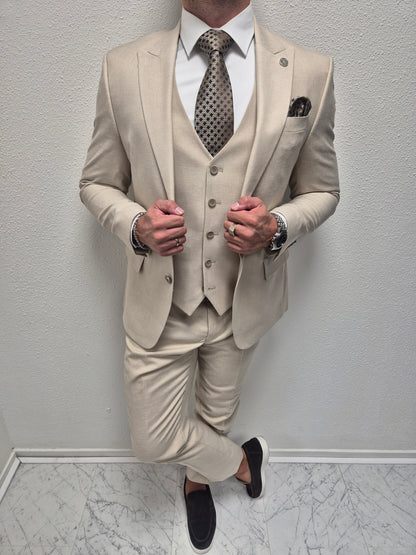 Muscat Beige Patroon Heren 3-delig Pak