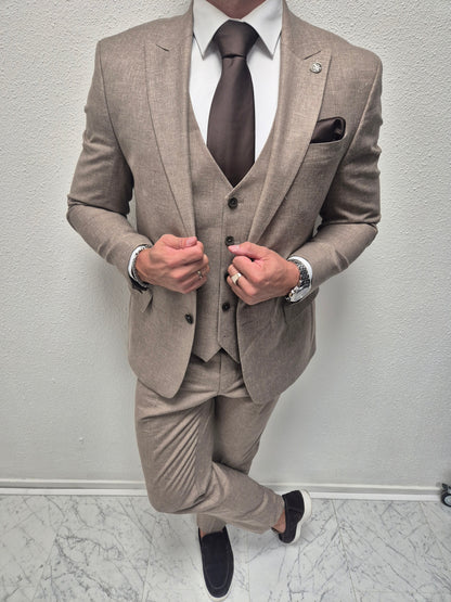 Muscat Taupe Patroon Heren 3-delig Pak
