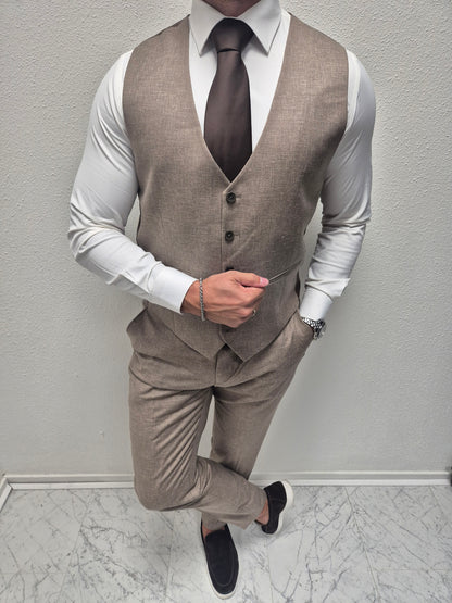 Muscat Taupe Patroon Heren 3-delig Pak