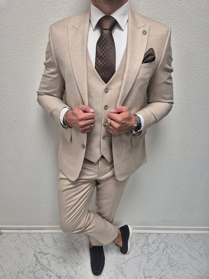 Mykonos Beige Patroon Heren 3-delig Pak