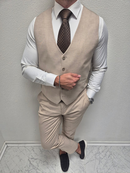 Mykonos Beige Patroon Heren 3-delig Pak