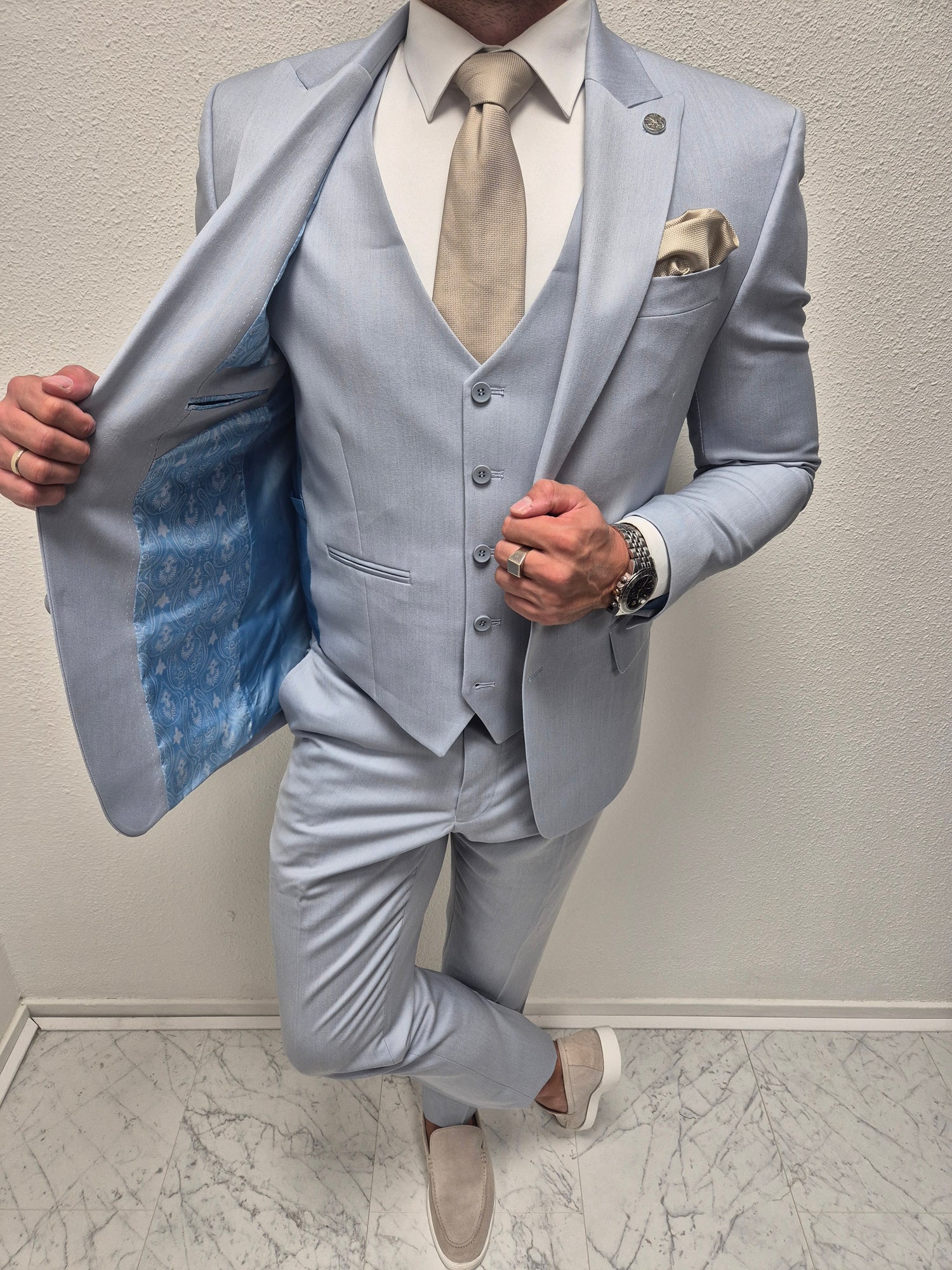 Mykonos Licht Blauw Klassiek Heren 3-delig Pak