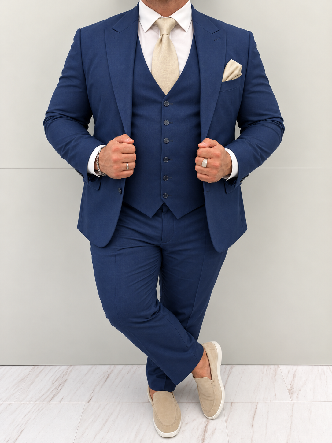 Mykonos Blauw Grote Maten Klassiek Heren 3-delig Pak