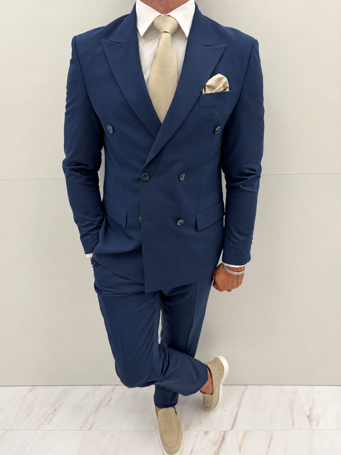 Mykonos Blauw Klassiek Double Breasted Heren 2-delig Pak