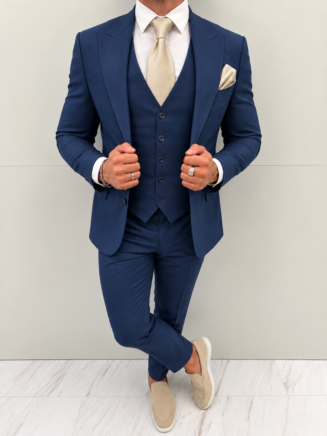 Mykonos Blauw Grote Maten Klassiek Heren 3-delig Pak