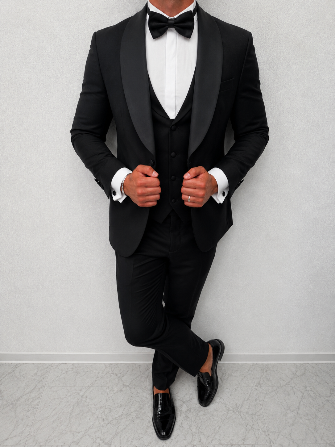 Napoli Shawl Lapel Zwart Heren 3-delig Smoking Tuxedo Pak