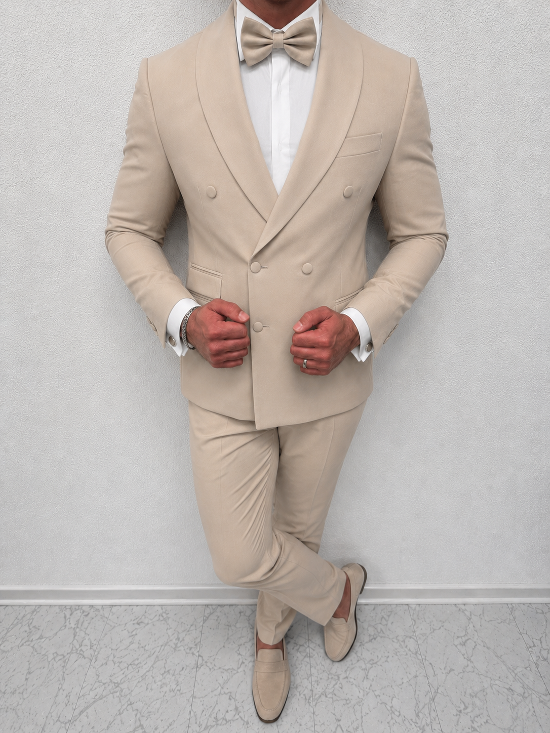Napoli Double Breasted Beige Heren 2-delig Smoking Tuxedo Pak