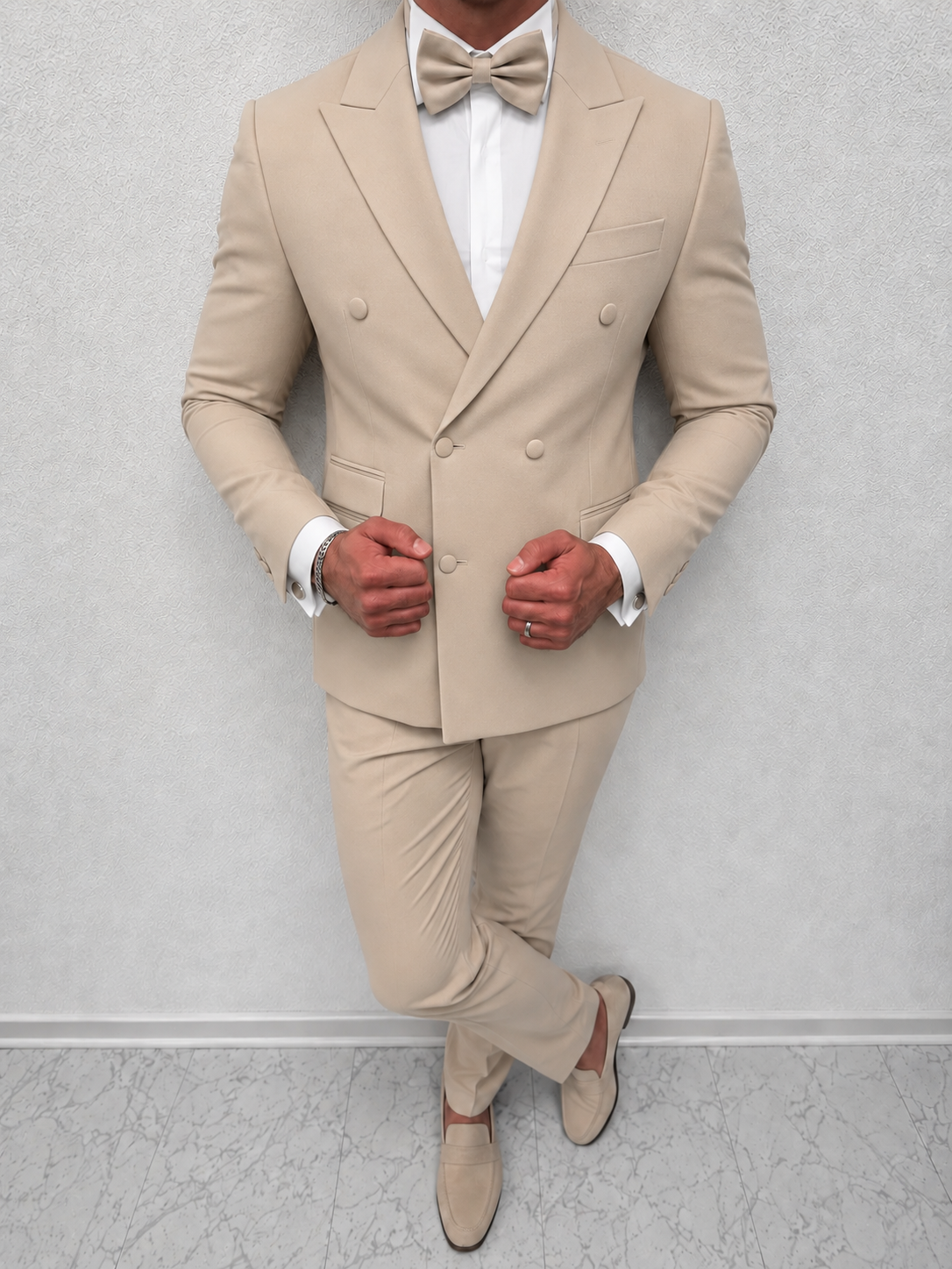 Napoli Double Breasted Beige Heren 2-delig Smoking Tuxedo Pak