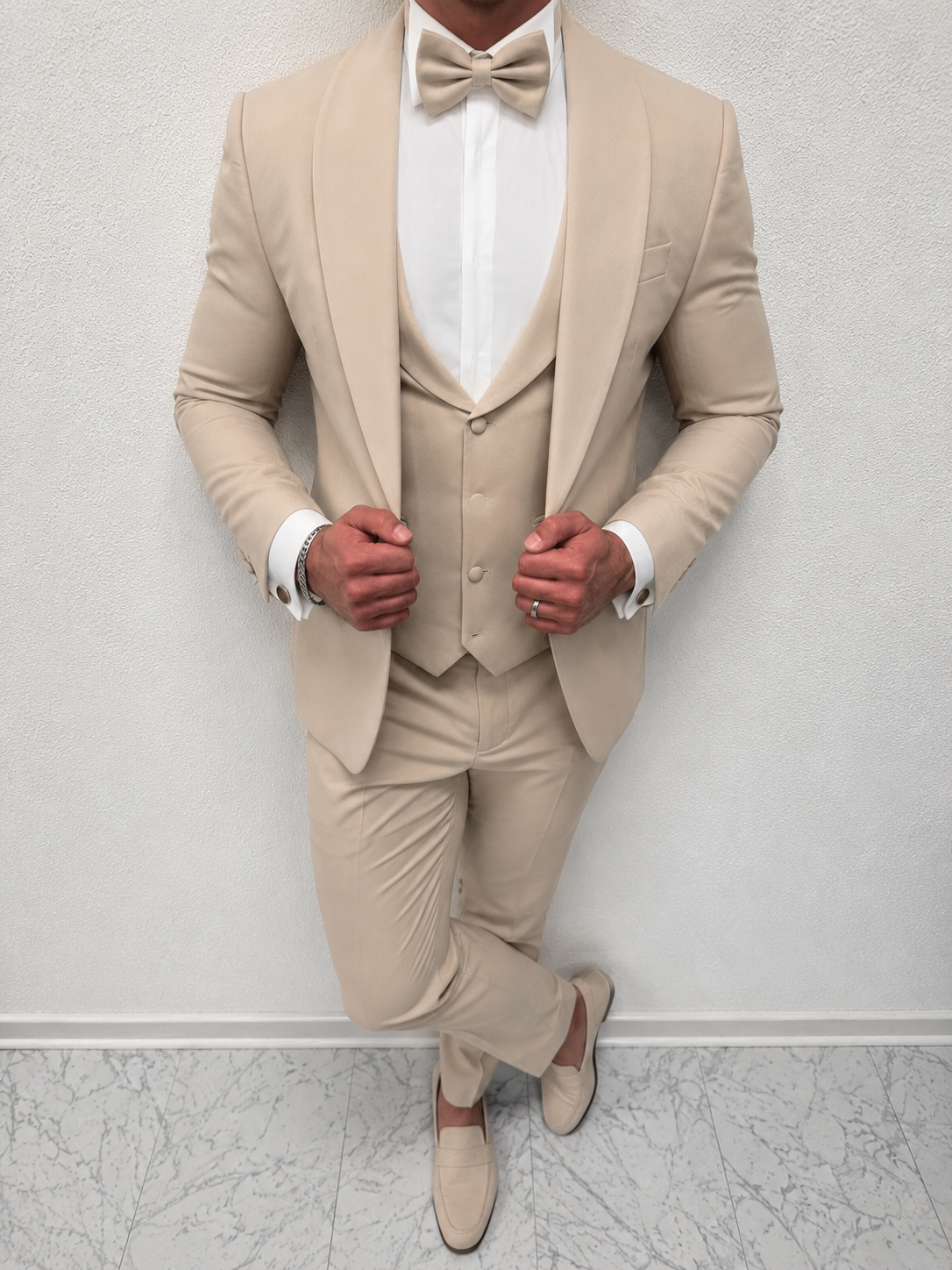 Napoli Shawl Lapel Beige Heren 3-delig Smoking Tuxedo Pak