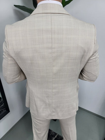 Nice Heren 3-delig Pak Beige Geruit