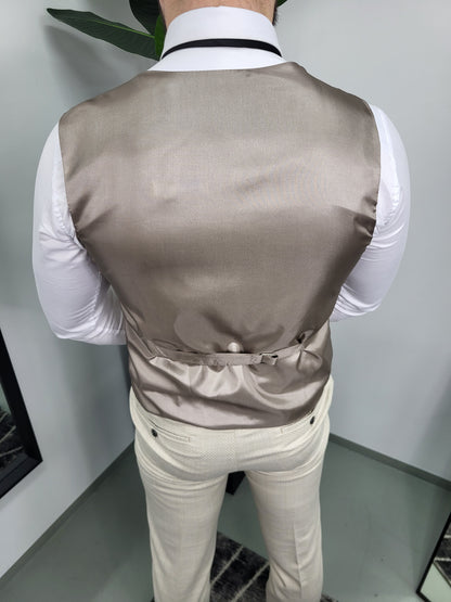 Nice Heren 3-delig Pak Beige Geruit