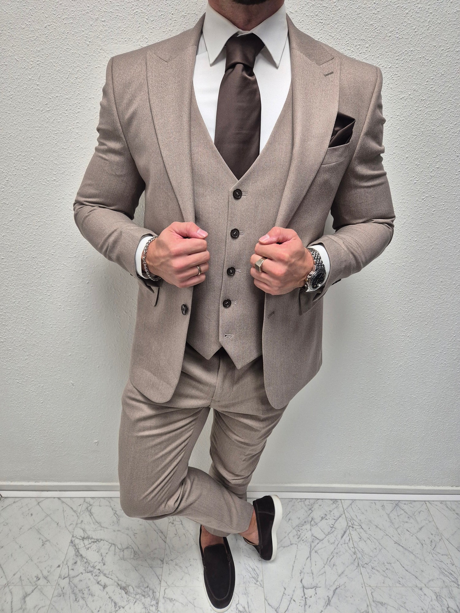 Parma Taupe Heren 3-delig Pak Patroon