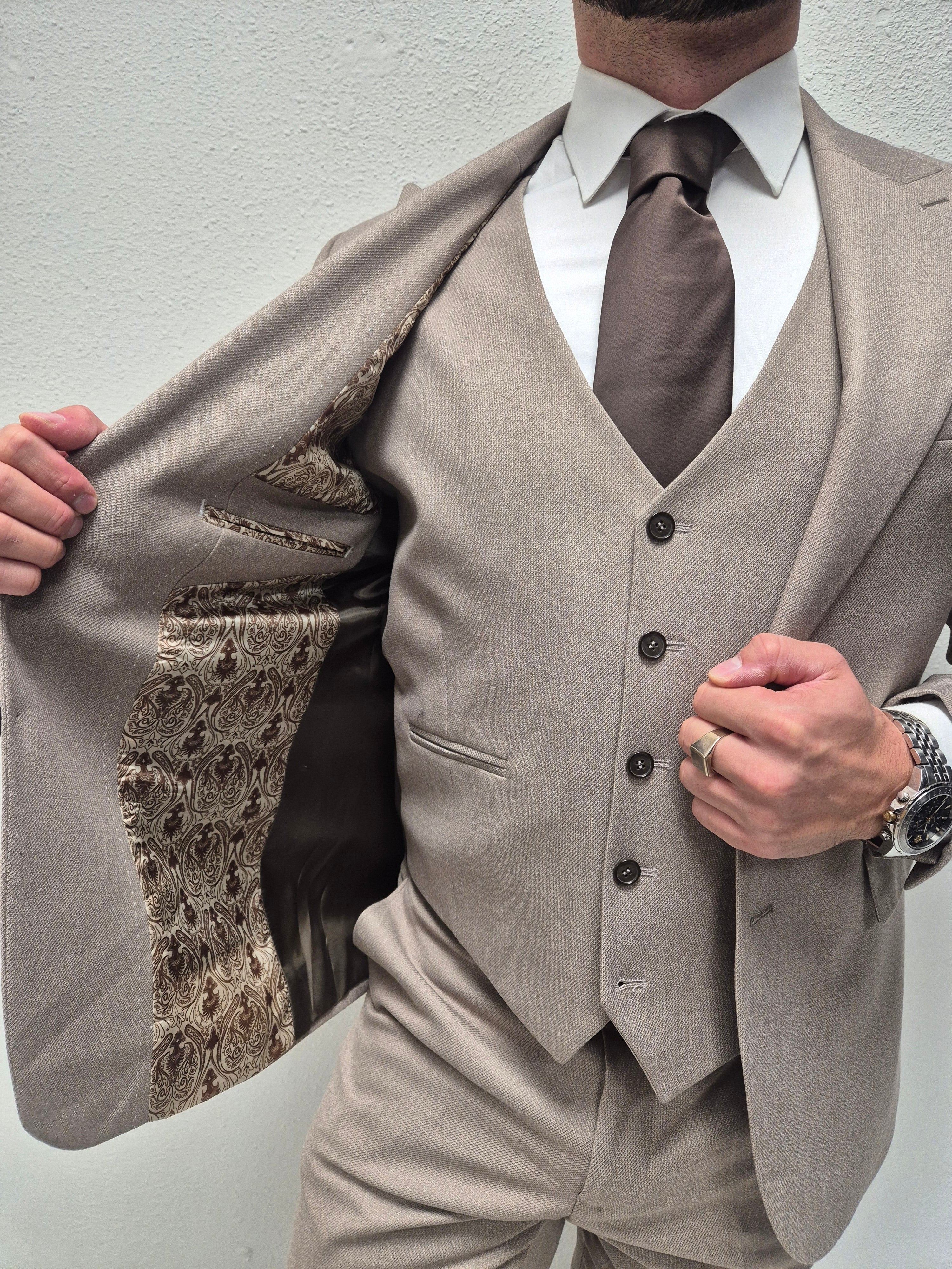 Parma Taupe Heren 3-delig Pak Patroon