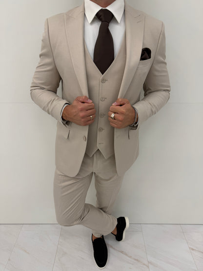Porto Beige Patroon Heren 3-delig Pak