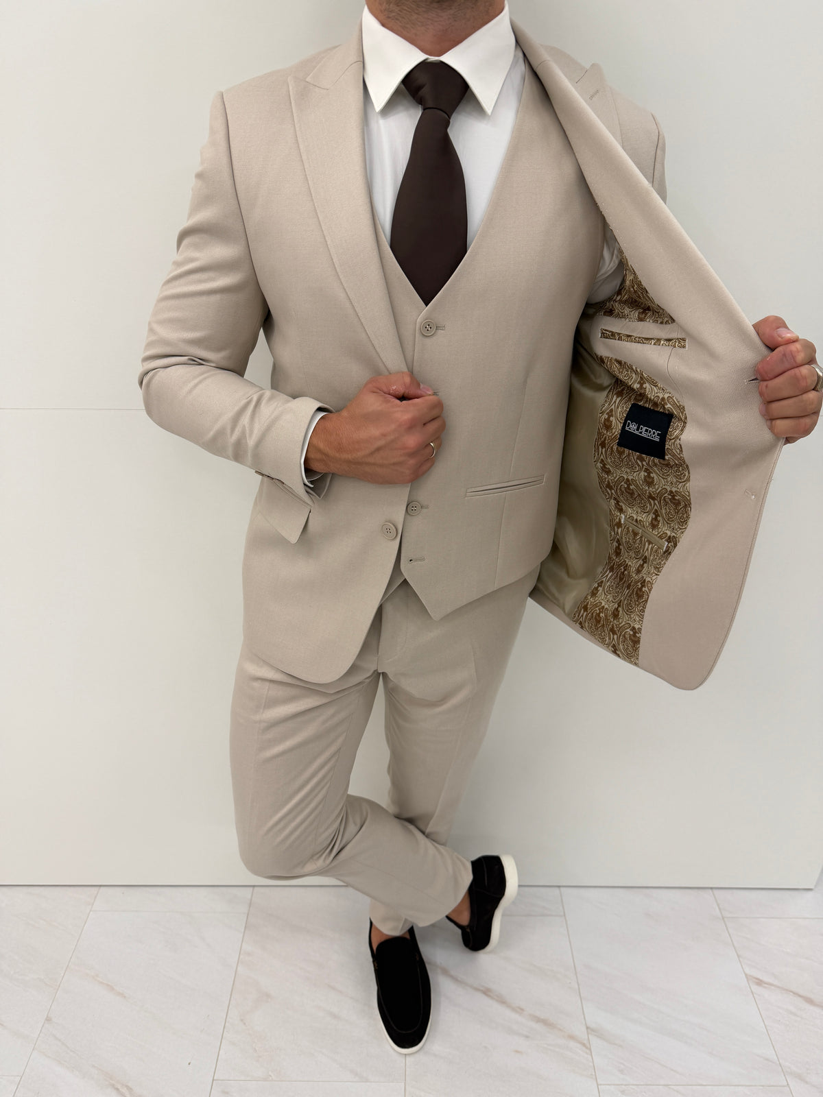 Porto Beige Patroon Heren 3-delig Pak