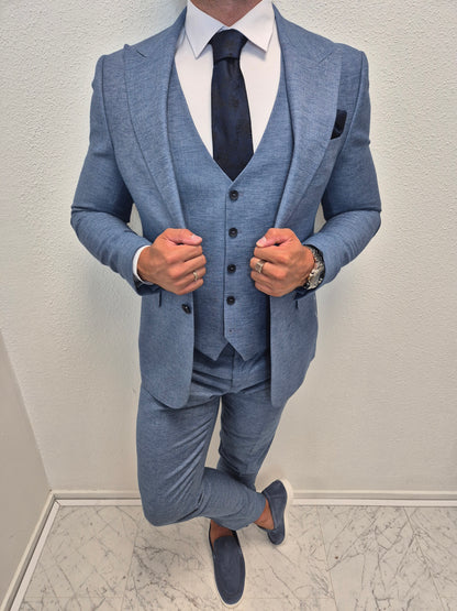 Positano Blauw Heren 3-delig Pak Patroon