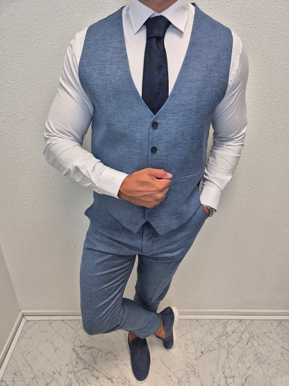 Positano Blauw Heren 3-delig Pak Patroon