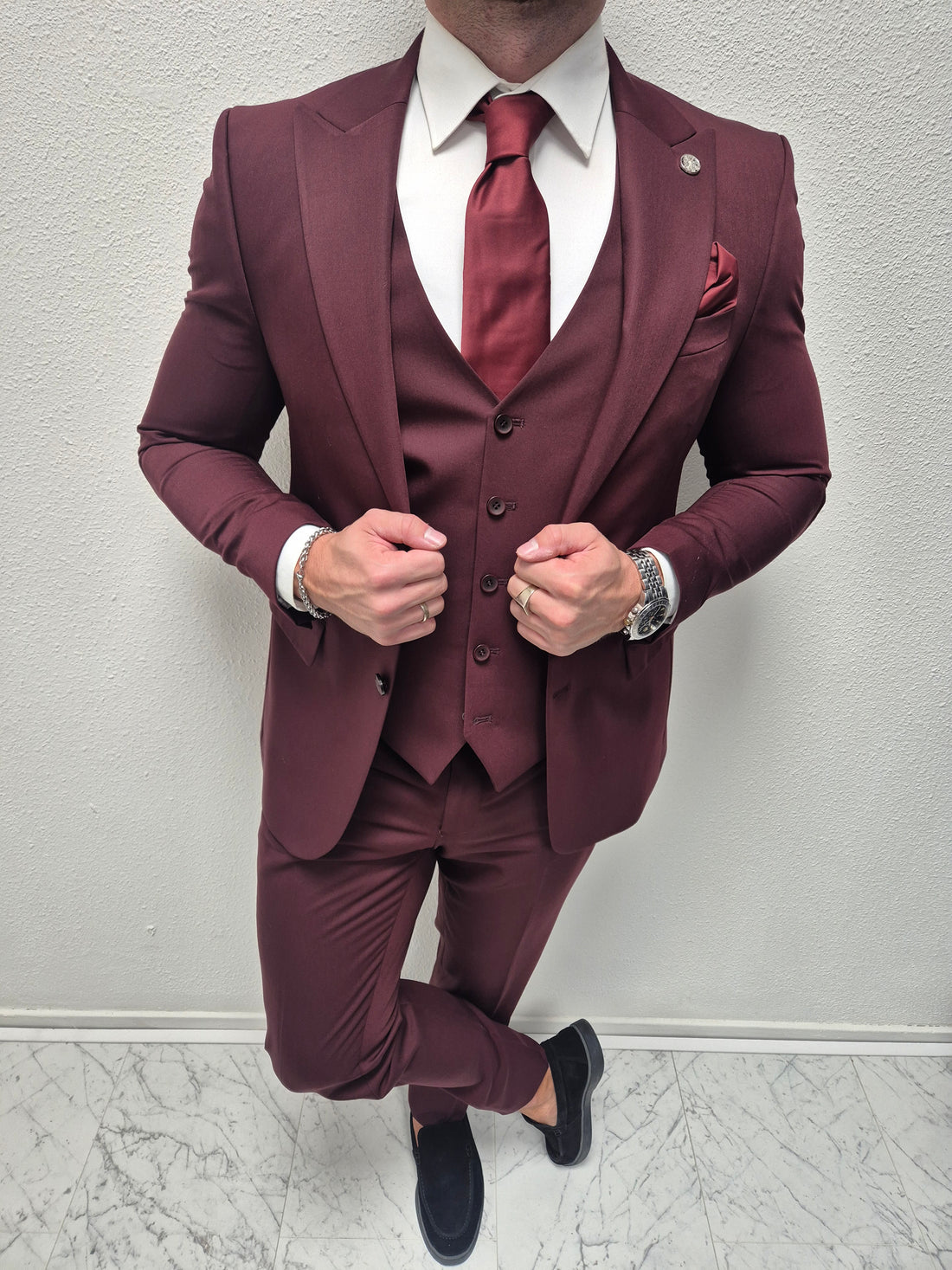 Salento Bordeaux Rood Heren 3-delig Pak Klassiek