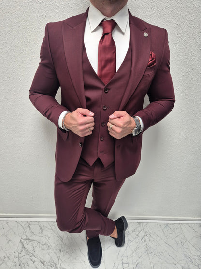 Salento Bordeaux Rood Heren 3-delig Pak Klassiek