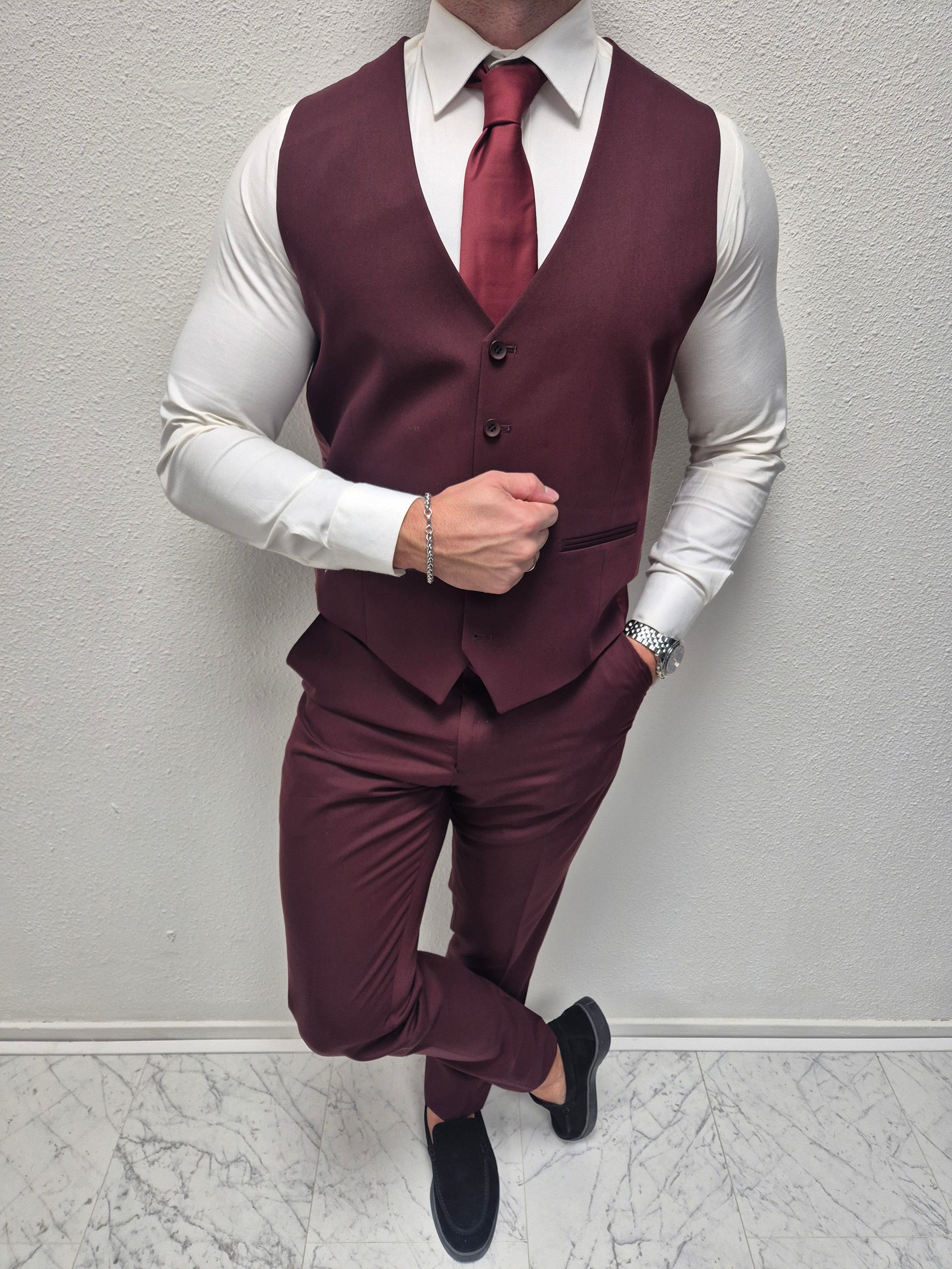Salento Bordeaux Rood Heren 3-delig Pak Klassiek