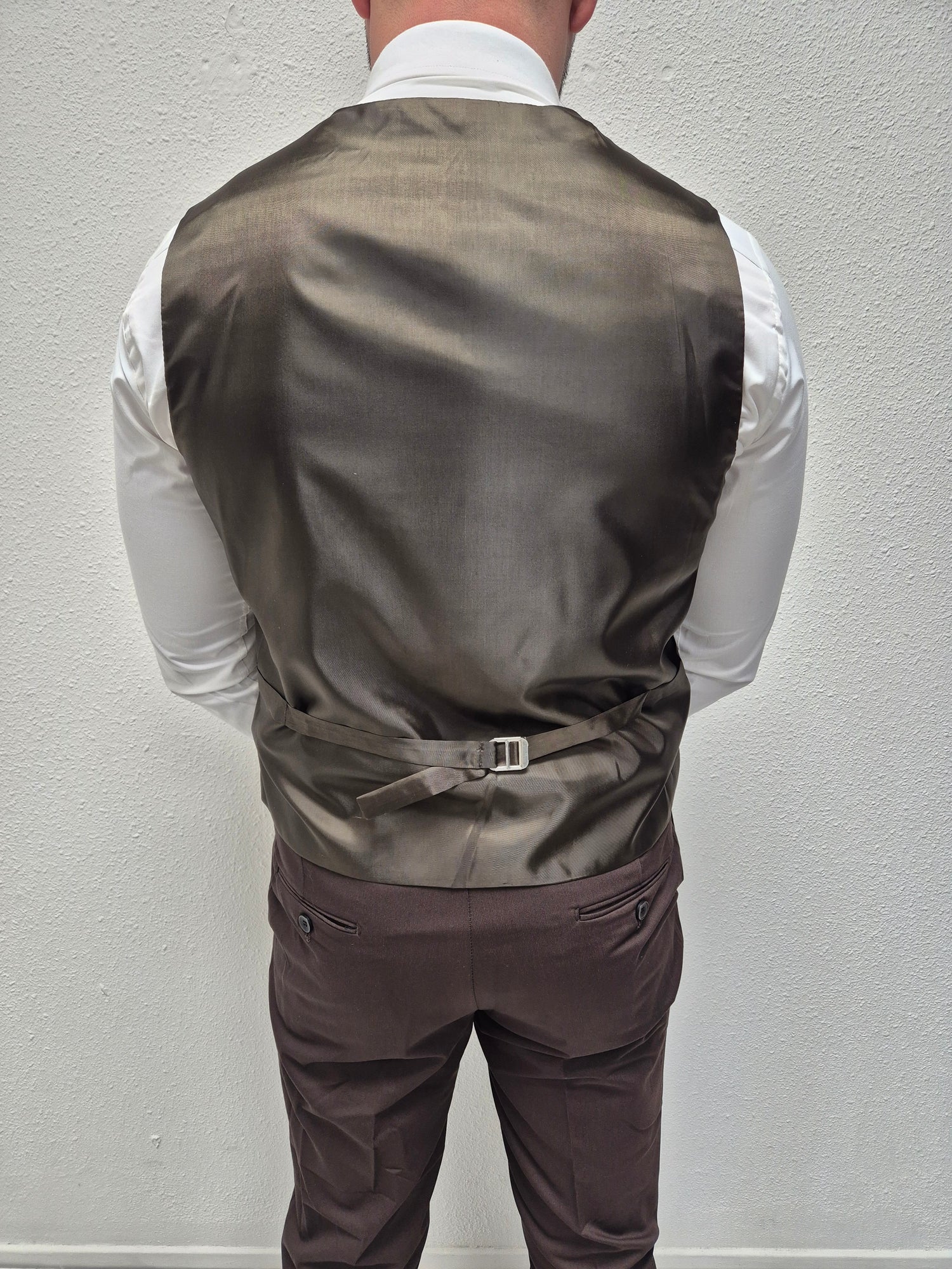 Salento Donker Bruin Heren 3-delig Pak Gestreept