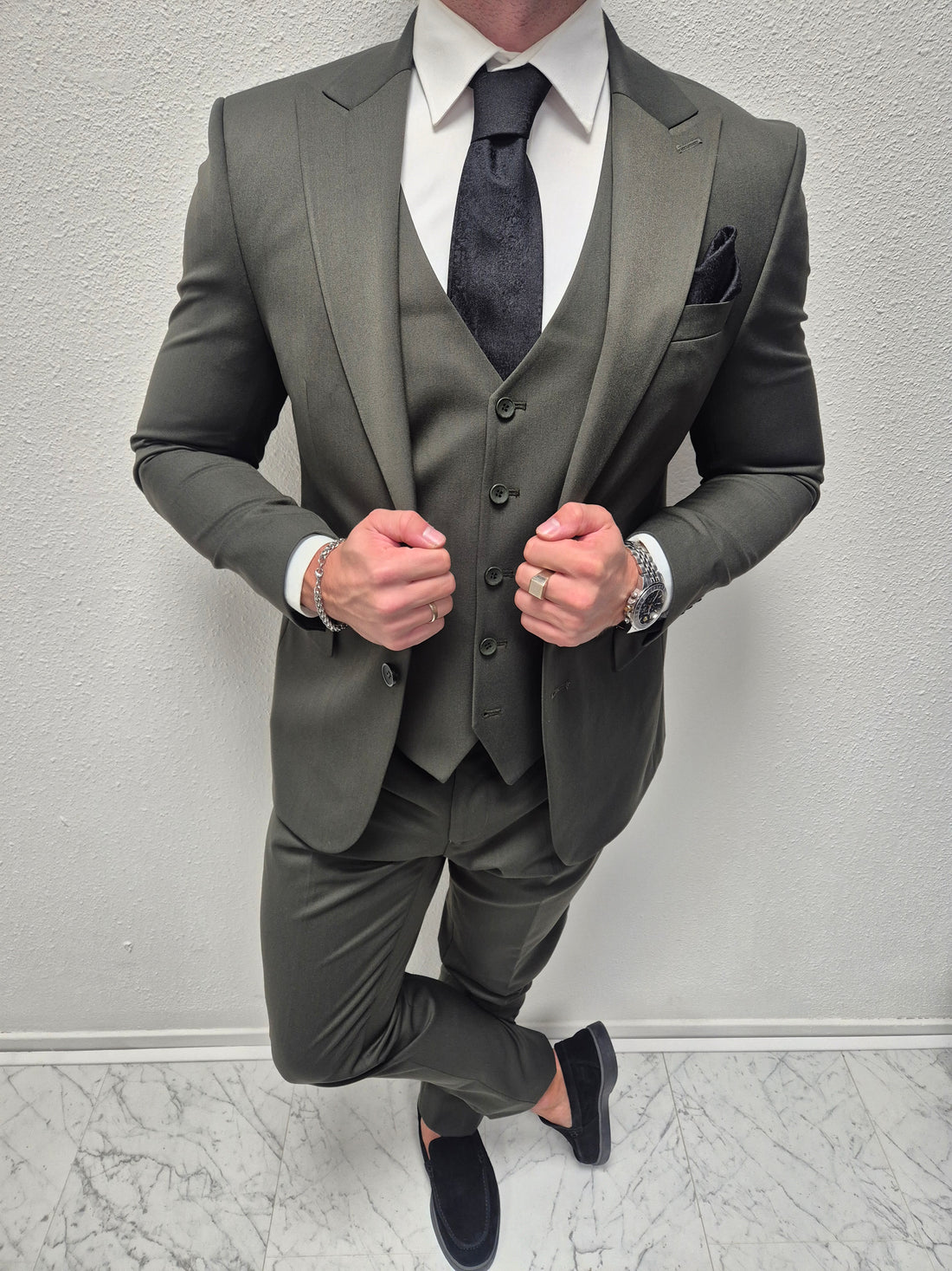 Salento Donker Groen Heren 3-delig Pak Klassiek