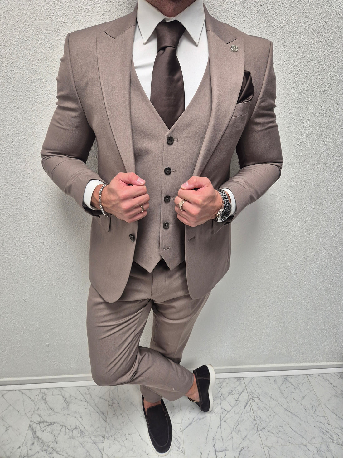 Salento Taupe Heren 3-delig Pak Klassiek