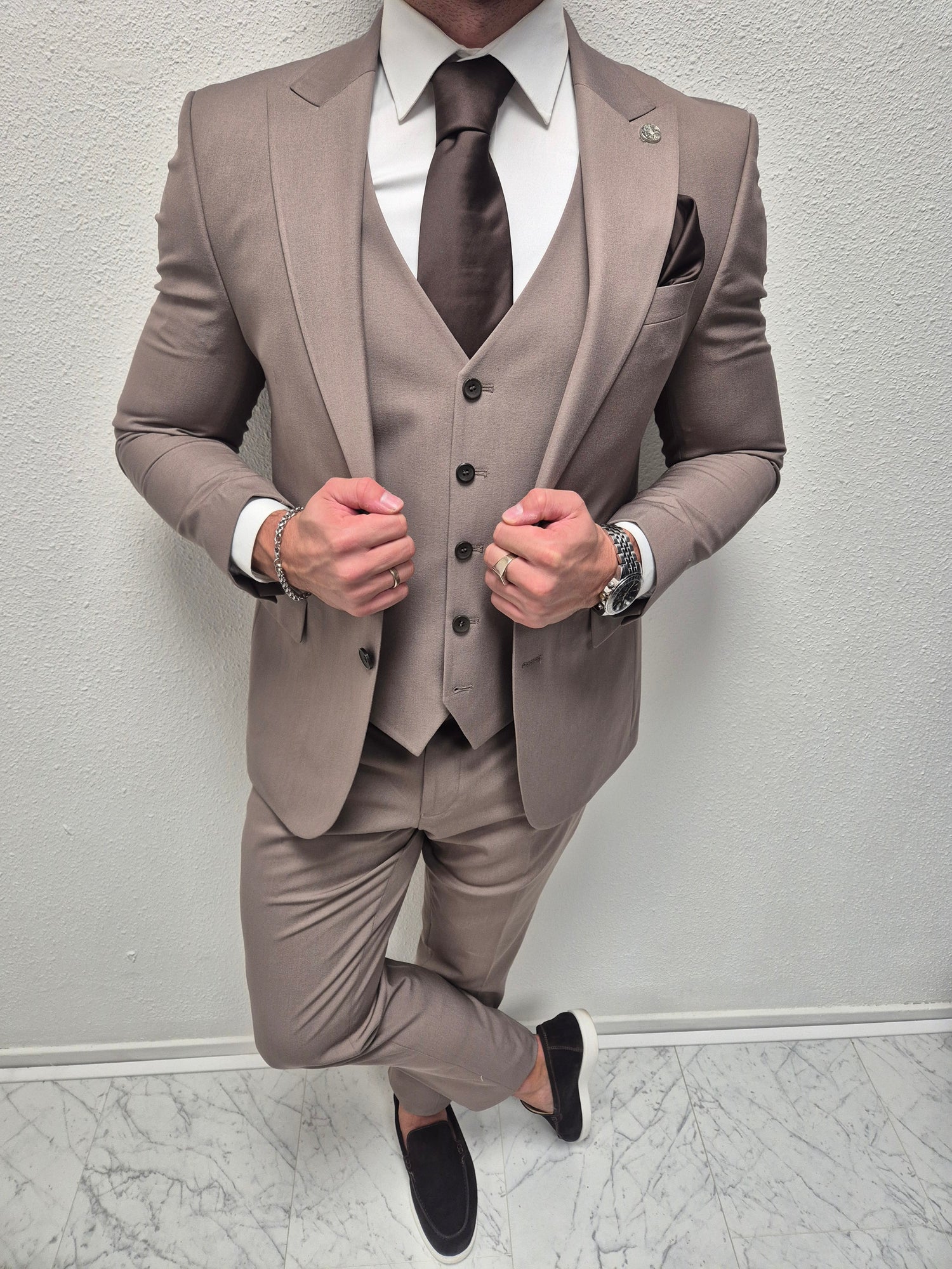 Salento Taupe Heren 3-delig Pak Klassiek