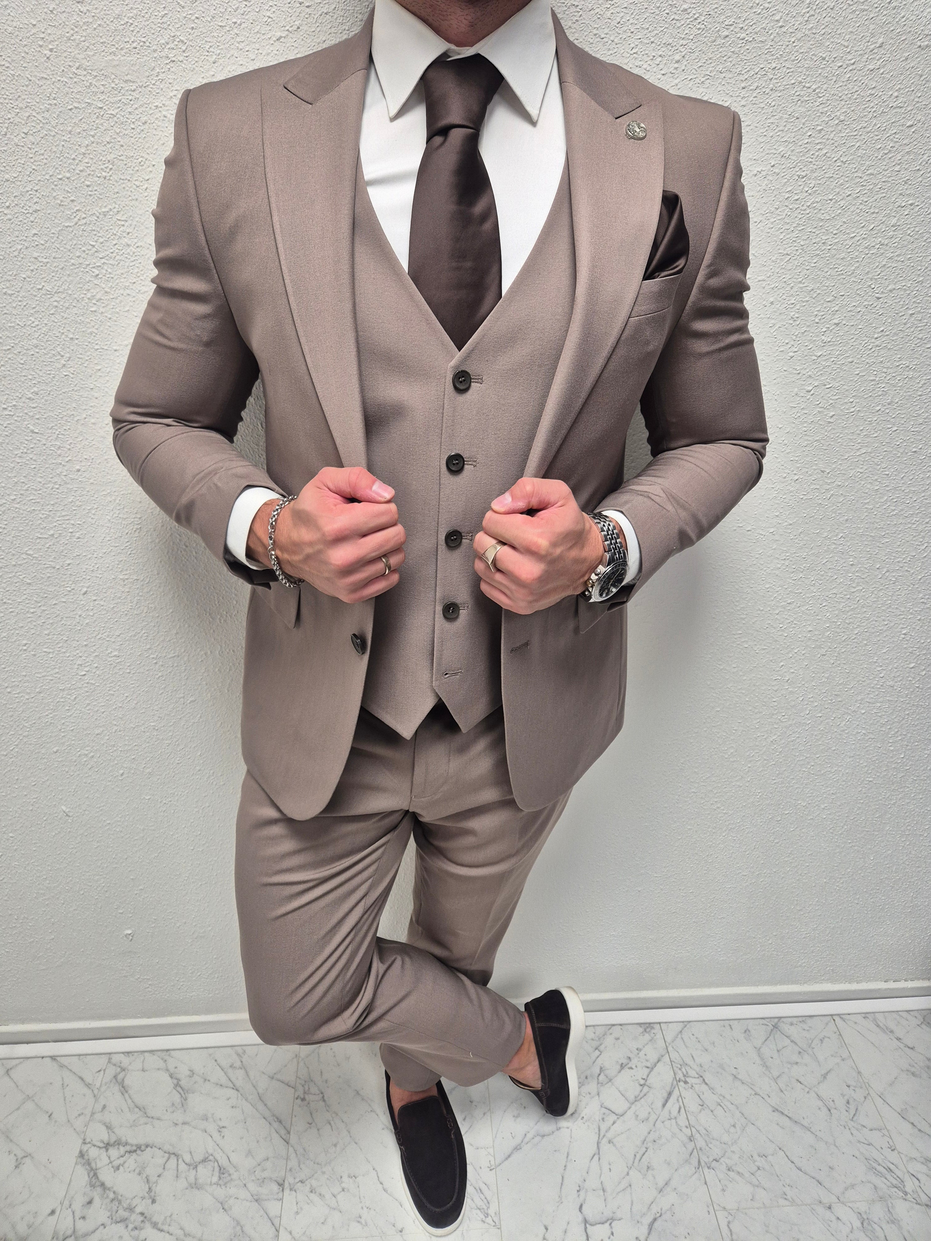 Salento Taupe Heren 3-delig Pak Klassiek
