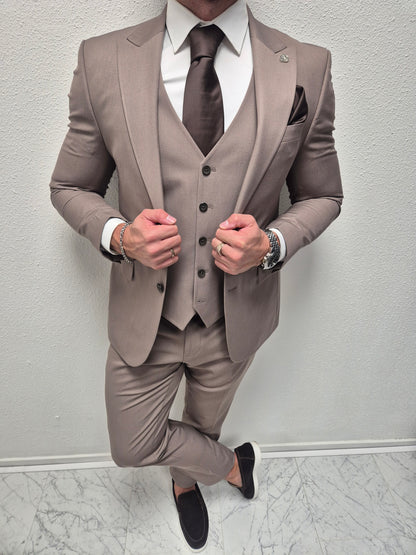 Salento Taupe Heren 3-delig Pak Klassiek