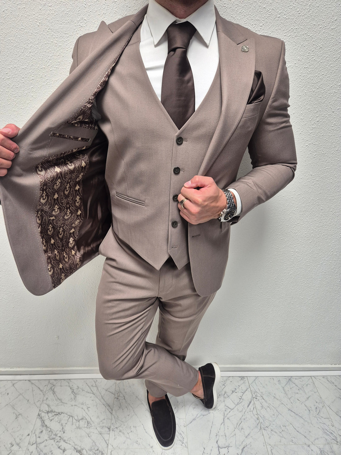 Salento Taupe Heren 3-delig Pak Klassiek