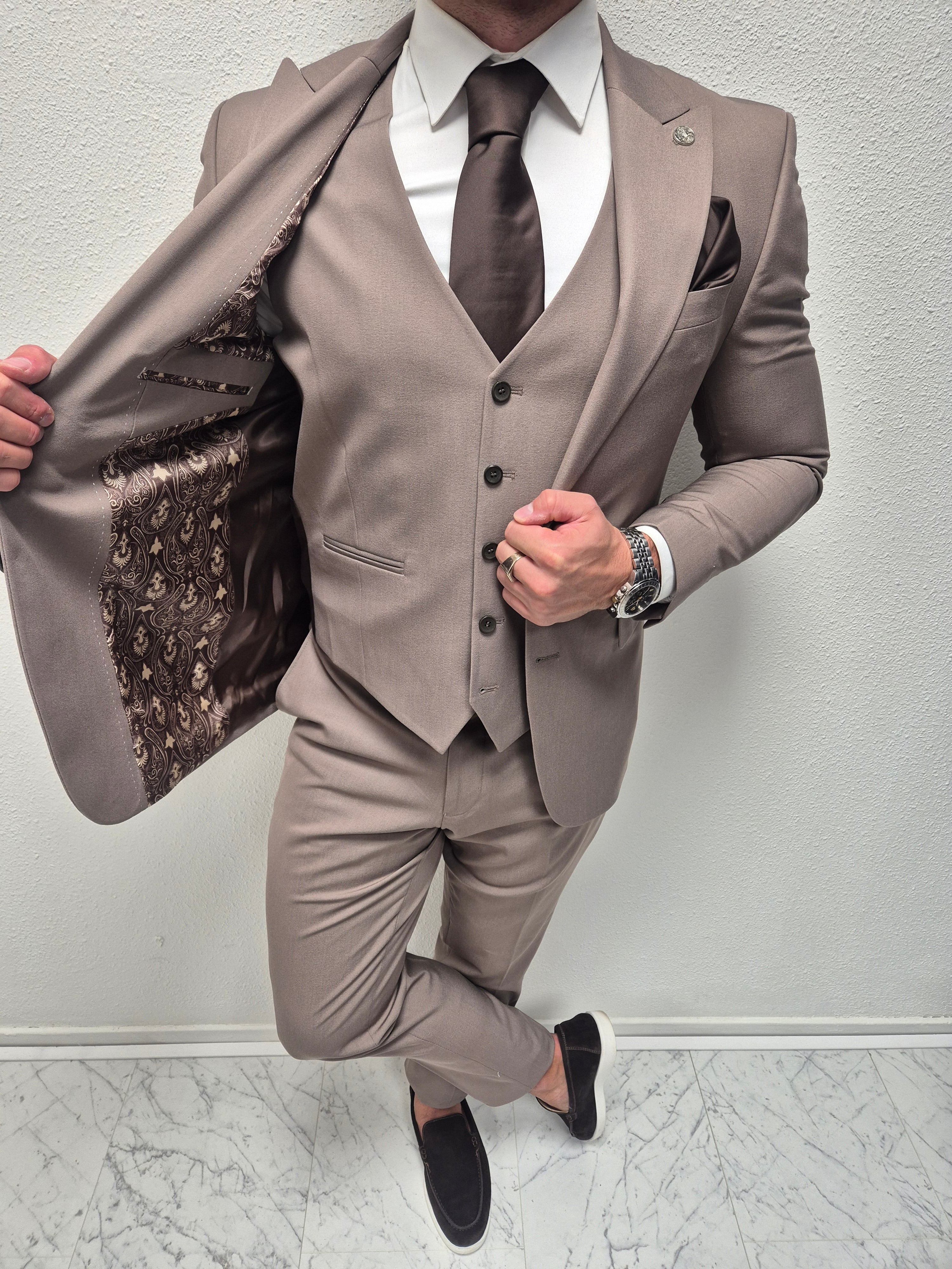 Salento Taupe Heren 3-delig Pak Klassiek