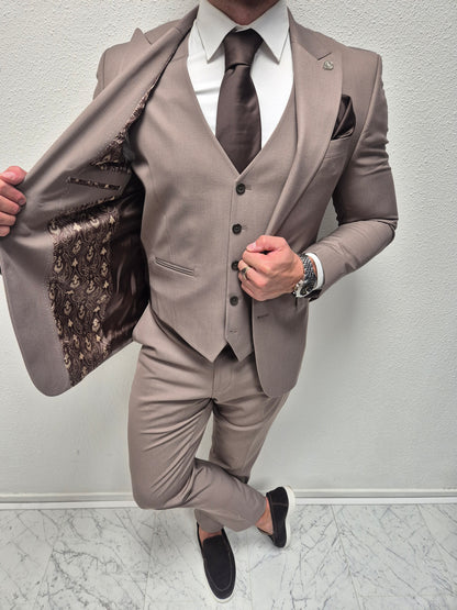 Salento Taupe Heren 3-delig Pak Klassiek