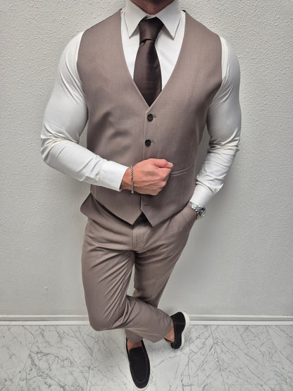 Salento Taupe Heren 3-delig Pak Klassiek