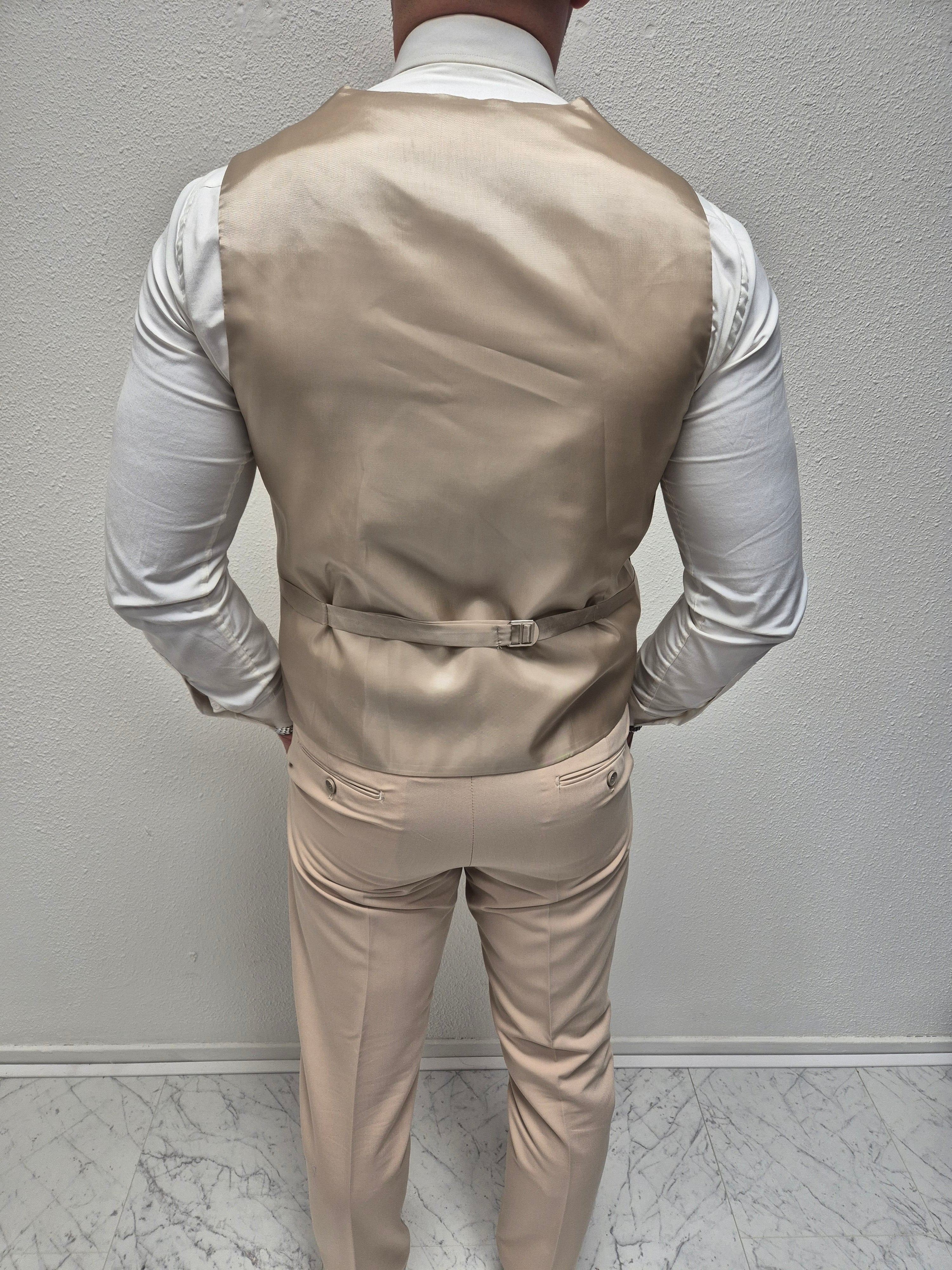Salento Zand Beige Heren 3-delig Pak Klassiek