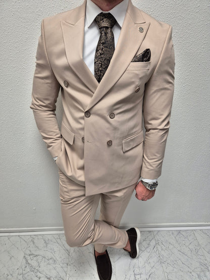 Salvador Beige Double Breasted Heren 2-delig Pak Klassiek
